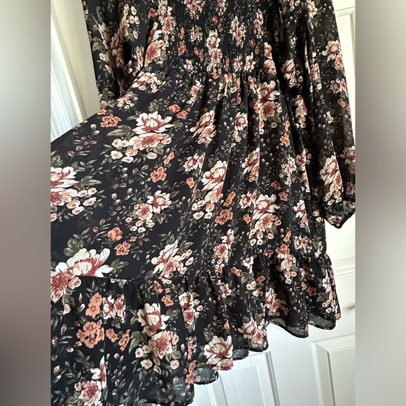 Abercrombie & Fitch Black Floral Spring Chiffon Cocktail Dress Size: L - Picture 4 of 5